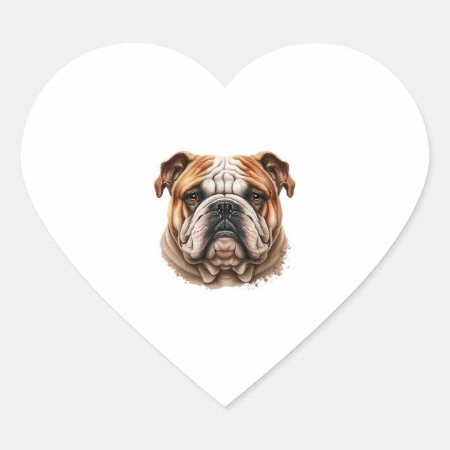 Sticker Cœur Profil de bulldog anglais mignon réaliste (Devant)