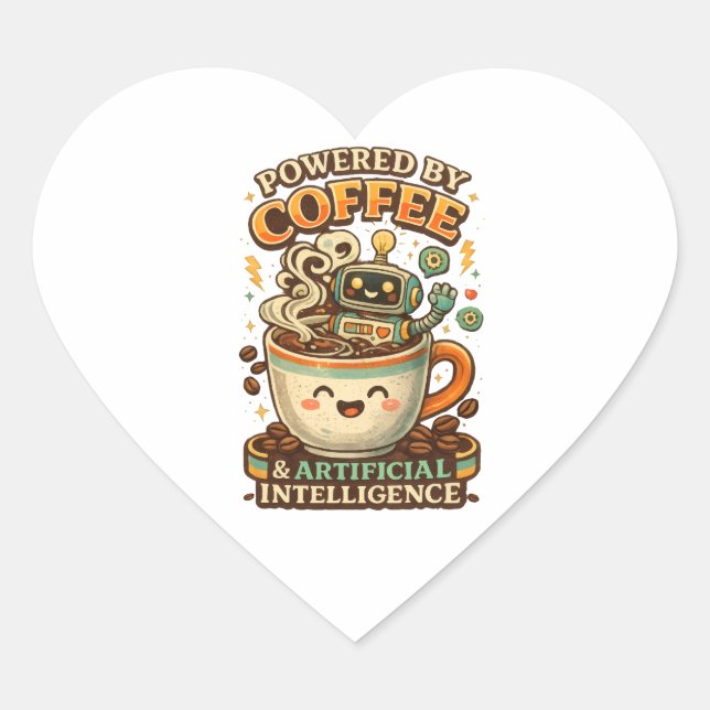 Sticker Cœur Propulsé par le café et l'IA Graphisme rétro de ca (Devant)