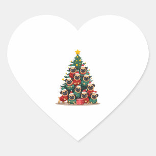 Sticker Cœur Pug de Noël Arbre Mignon Xmas (2)