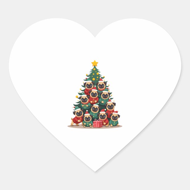 Sticker Cœur Pug de Noël Arbre Mignon Xmas (2) (Devant)