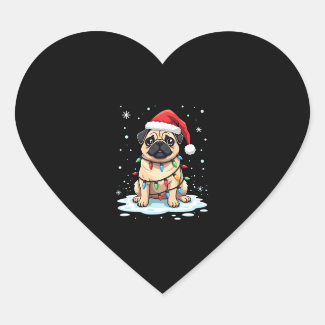 Sticker Cœur Pug Dog Christmas Men Women (2) (Devant)