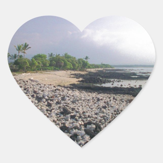 Sticker Cœur PunaluGu Plage de sable noir Hawaii Big Island (Devant)