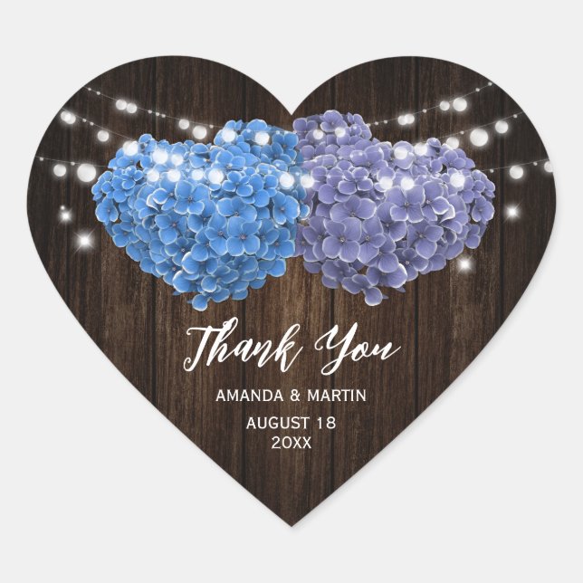 Sticker Cœur Purple and Blue Floral Wedding Thank You (Devant)