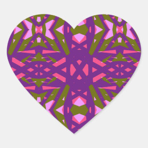 Sticker Cœur Purple Green Rose Art Déco Mariage Heart Cadeau