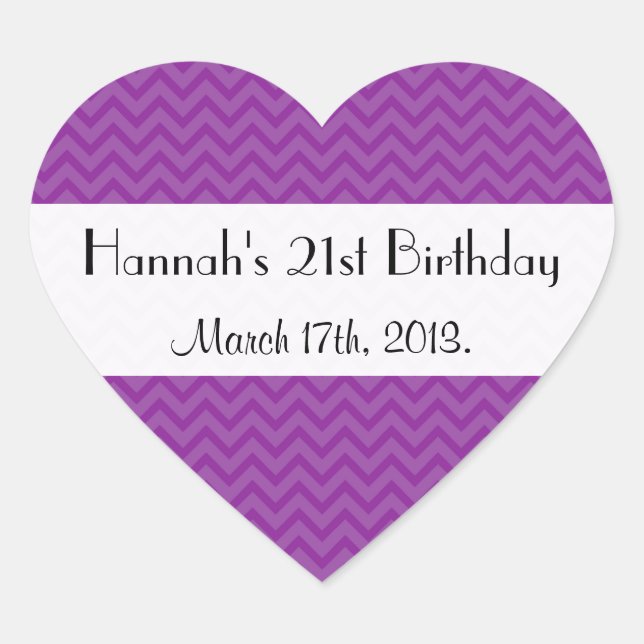Sticker Cœur Purple Zigzag, Purple Chevron, Anniversaire (Devant)