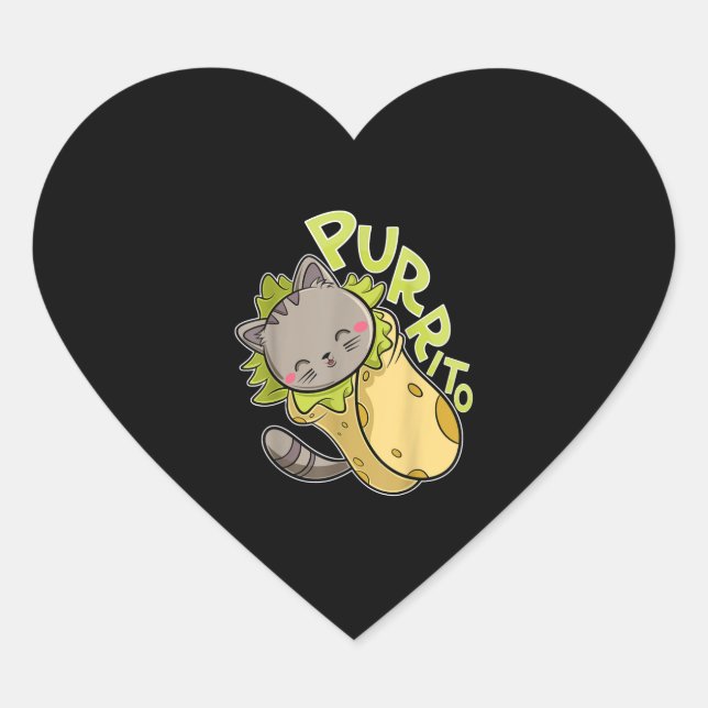 Sticker Cœur Purrito T Funny Chat Pun Burrito Taco (Devant)