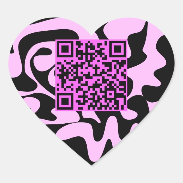 Sticker Cœur QR Code Cute Pink Et Black Super Squiggles (Devant)