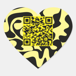 Sticker Cœur QR Code Jaune Et Noir Super Squiggles