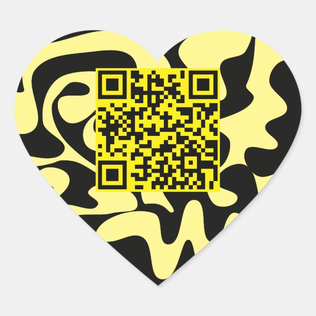 Sticker Cœur QR Code Jaune Et Noir Super Squiggles (Devant)