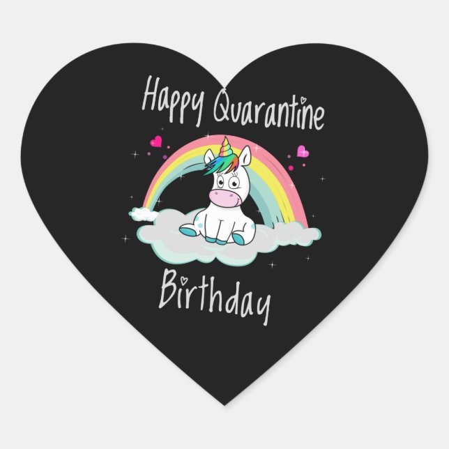 Sticker Cœur Quarantine Anniversaire Unicorn arc-en-ciel (Devant)