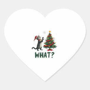 Sticker Cœur Quel chat drôle poussant l'arbre de Noël sur le ch