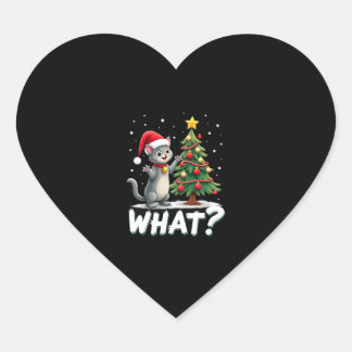 Sticker Cœur Quel chat drôle pousse l'arbre de Noël sur le chat