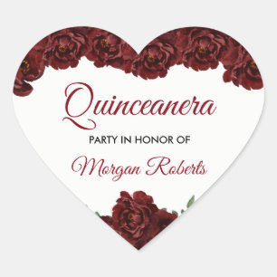 Sticker Cœur Quinceanera rouge Bourgogne 15e anniversaire