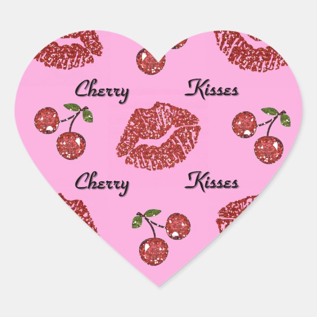 Sticker Cœur RAB Rockabilly Baisers de Cerise sur Rose (Devant)