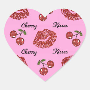 Sticker Cœur RAB Rockabilly Cherry Kisses on Pink