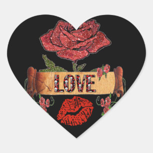 Sticker Cœur RAB Rockabilly Valentine Roses, Love & Lipstick