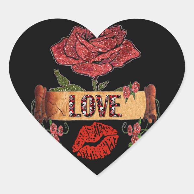 Sticker Cœur RAB Rockabilly Valentine Roses, Love & Lipstick (Devant)