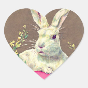 STICKER CŒUR RABIT BLANC AVEC OEUF DE PÂQUES ET FLEURS DE PRINT