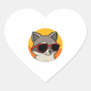 Sticker Cœur Raccoon cool avec lunettes de soleil