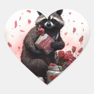 Sticker Cœur Raccoon ordures poésie Valentines jour