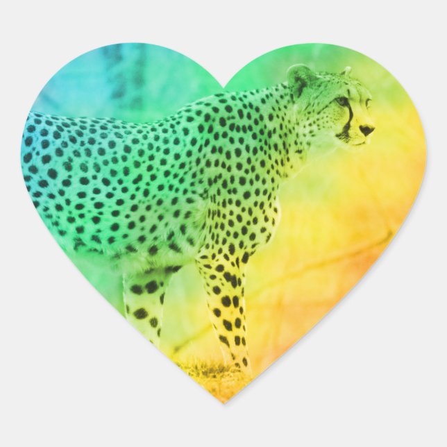 Sticker Cœur Rainbow Cheetah (Devant)