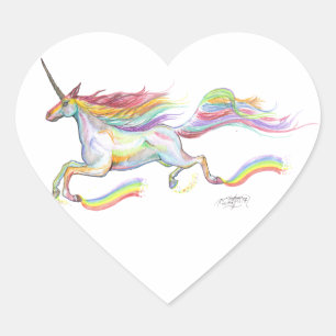 Sticker Cœur Rainbow Unicorn Pegasus Horse Pony Flying Cute
