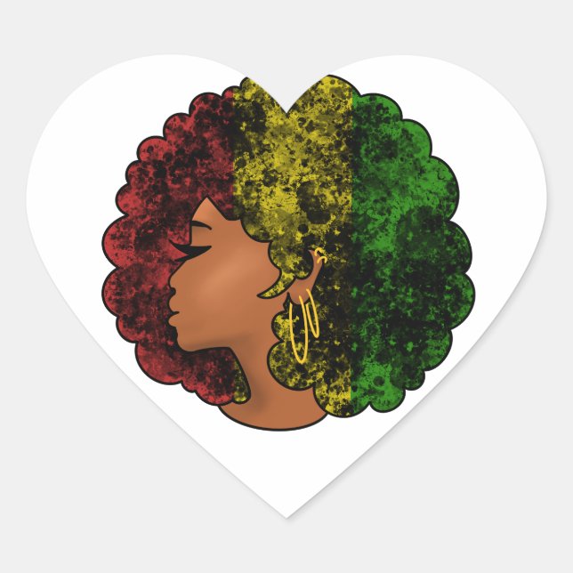 Sticker Cœur Rasta femme noire afro rouge jaune vert (Devant)