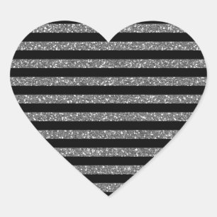 Sticker Cœur Rayures argentées sur le décor noir