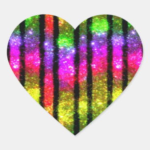Sticker Cœur Rayures scintillantes néon arc-en-ciel