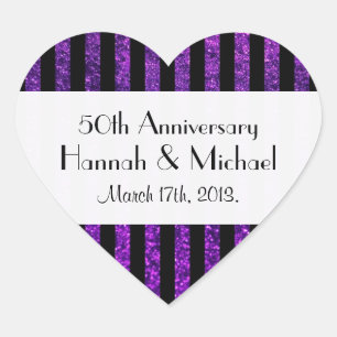 Sticker Cœur Rayures violettes, Rayures pailletées, Anniversair