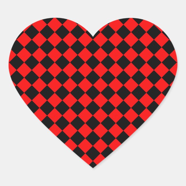 Sticker Cœur Red Black Checker Diamond Pattern (Devant)