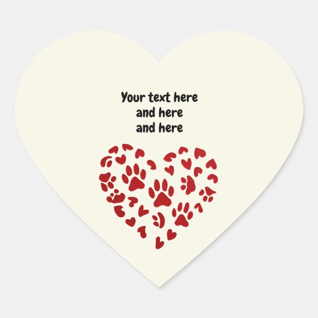 Sticker Cœur Red Hearts & Paws, Pets, Dogs, Cats, Customizable (Devant)