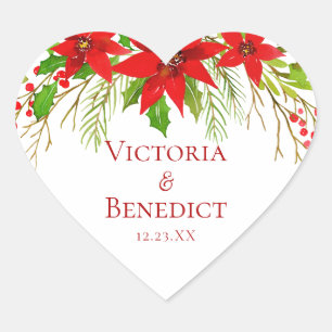 Sticker Cœur Red Poinsettia Mariage de vacances Personnalisé