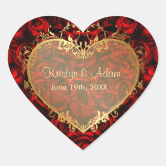 Sticker Cœur Red Rose Elegance - Gold Heart