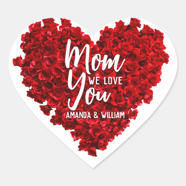 Sticker Cœur Red Roses Heart Love You Maman Fête des Mères (Devant)