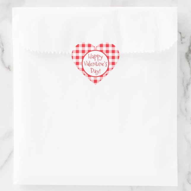 Sticker Cœur Red White Check Whimsical Valentines Day (Sac)