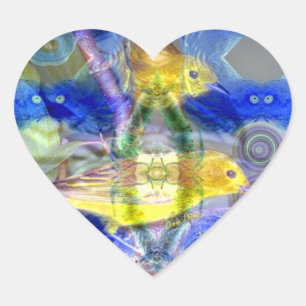 Sticker Cœur Réflexions de la nature I - Oiseaux dorés et bleus