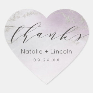 Sticker Cœur Remerciement de mariage Ombre Lilas Clair Feuille