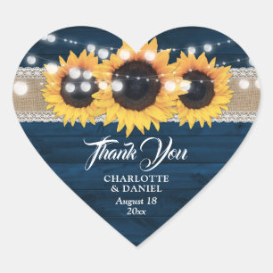 Sticker Cœur Remerciement de mariage tournesol en bois bleu mar