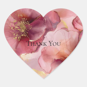 Sticker Cœur Remerciement floral rose pâle et burgundy doré