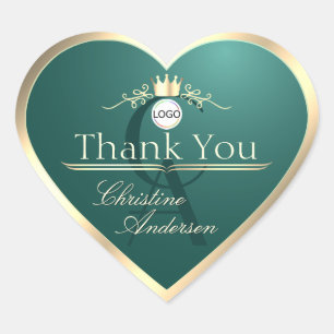 Sticker Cœur Remerciement Monogramme Pin Teal avec Cadre Doré L