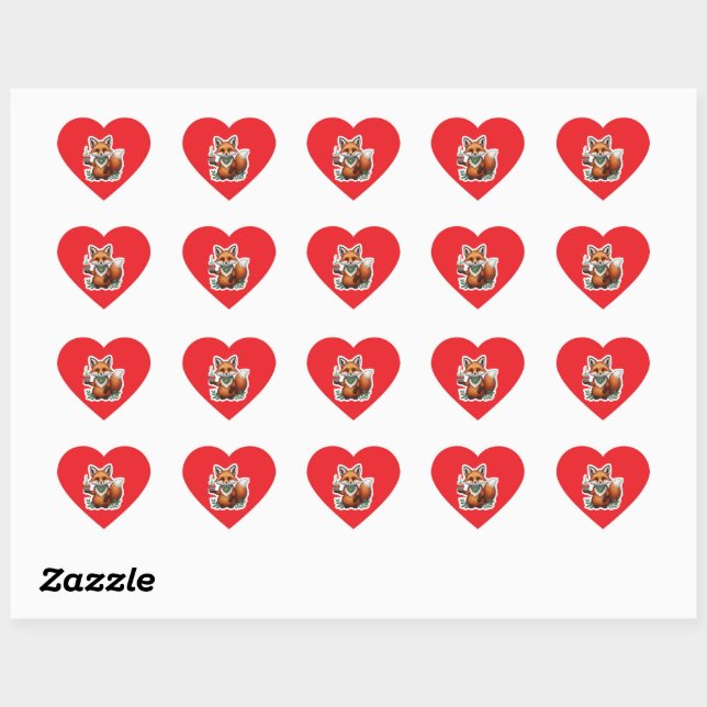 Sticker Cœur Renard d'anniversaire avec Cupcake (Feuille)