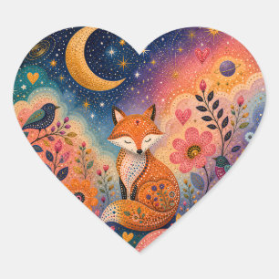 Sticker Cœur Renard dans le jardin étoilé