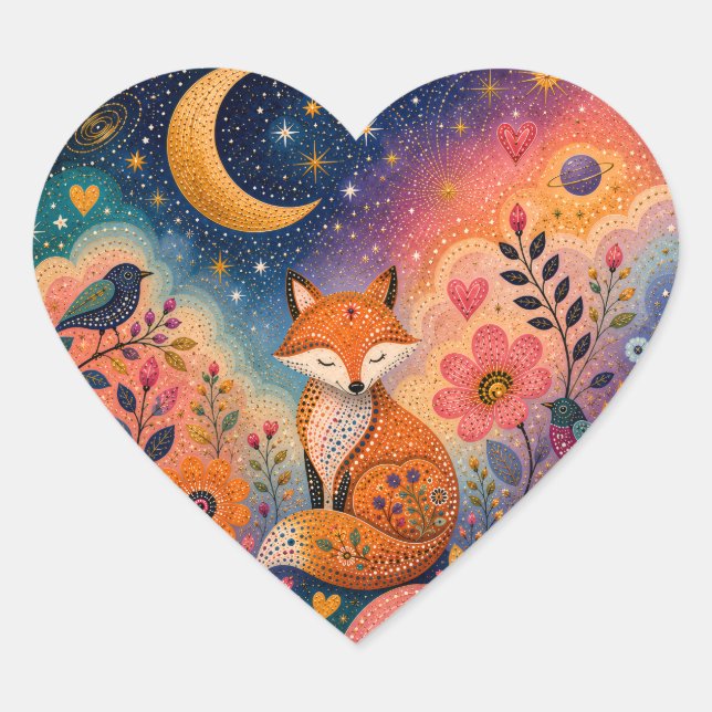 Sticker Cœur Renard dans le jardin étoilé (Devant)