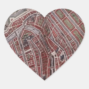 Sticker Cœur Réplique carte de la ville d'Amsterdam 1652
