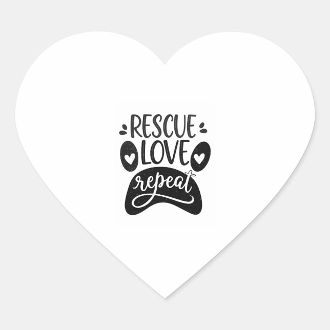 Sticker Cœur Rescue Love Repeat Dog Paw Tee (Devant)
