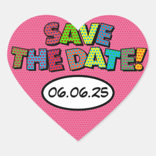 Sticker Cœur RÉSERVER LA DATE Amusant Art Pop de Bande Dessinée