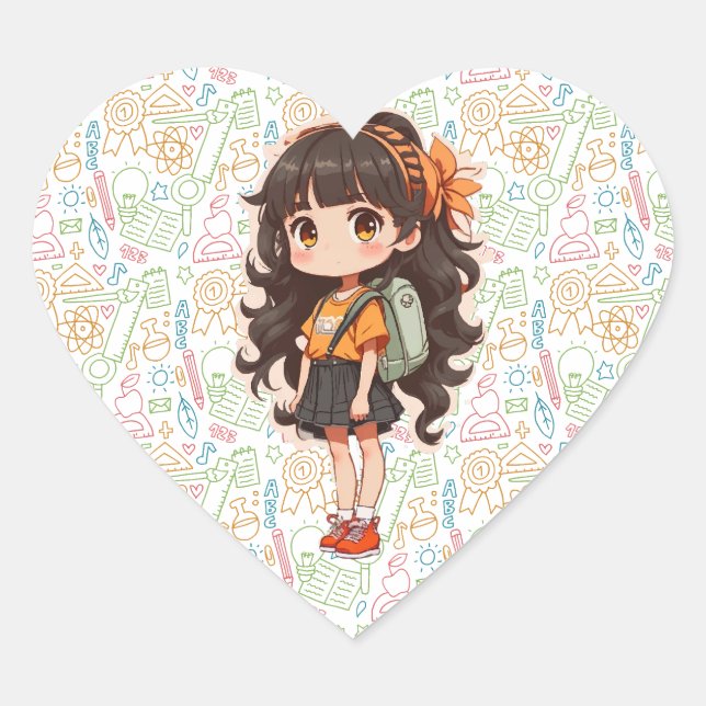 Sticker Cœur Retour à l'école. Fille de l'école (Devant)