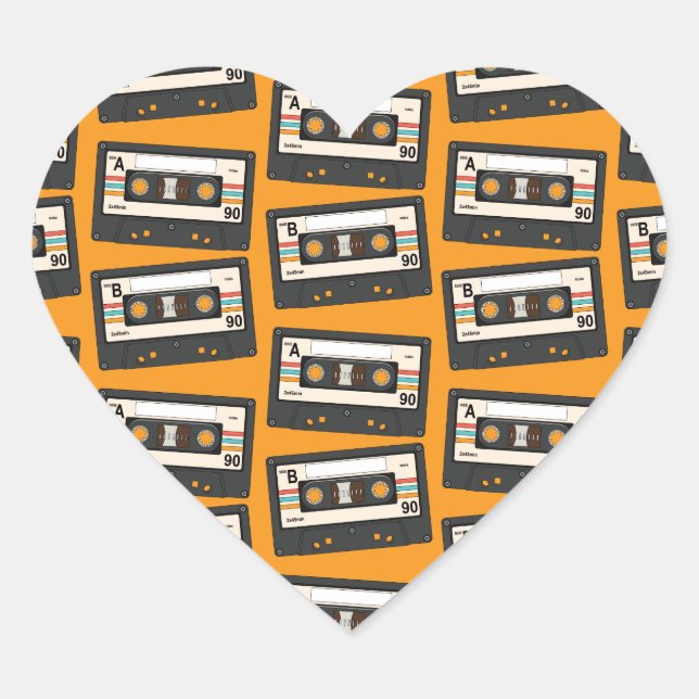 Sticker Cœur Retro 80's 90's Cassette Musique Anniversaire (Devant)