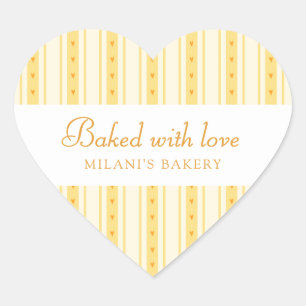 Sticker Cœur Rétro Gâteau Coeur Rayures Jaune Vanille